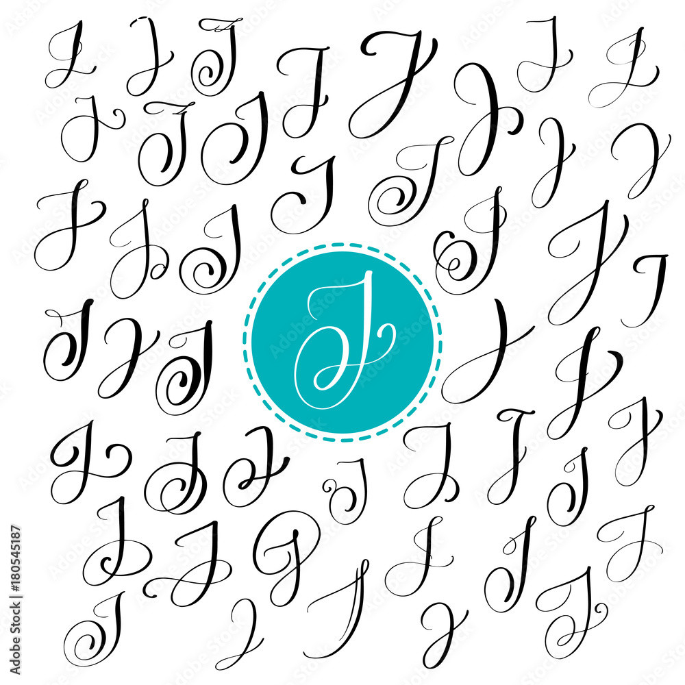 Set of Hand drawn vector calligraphy letter J