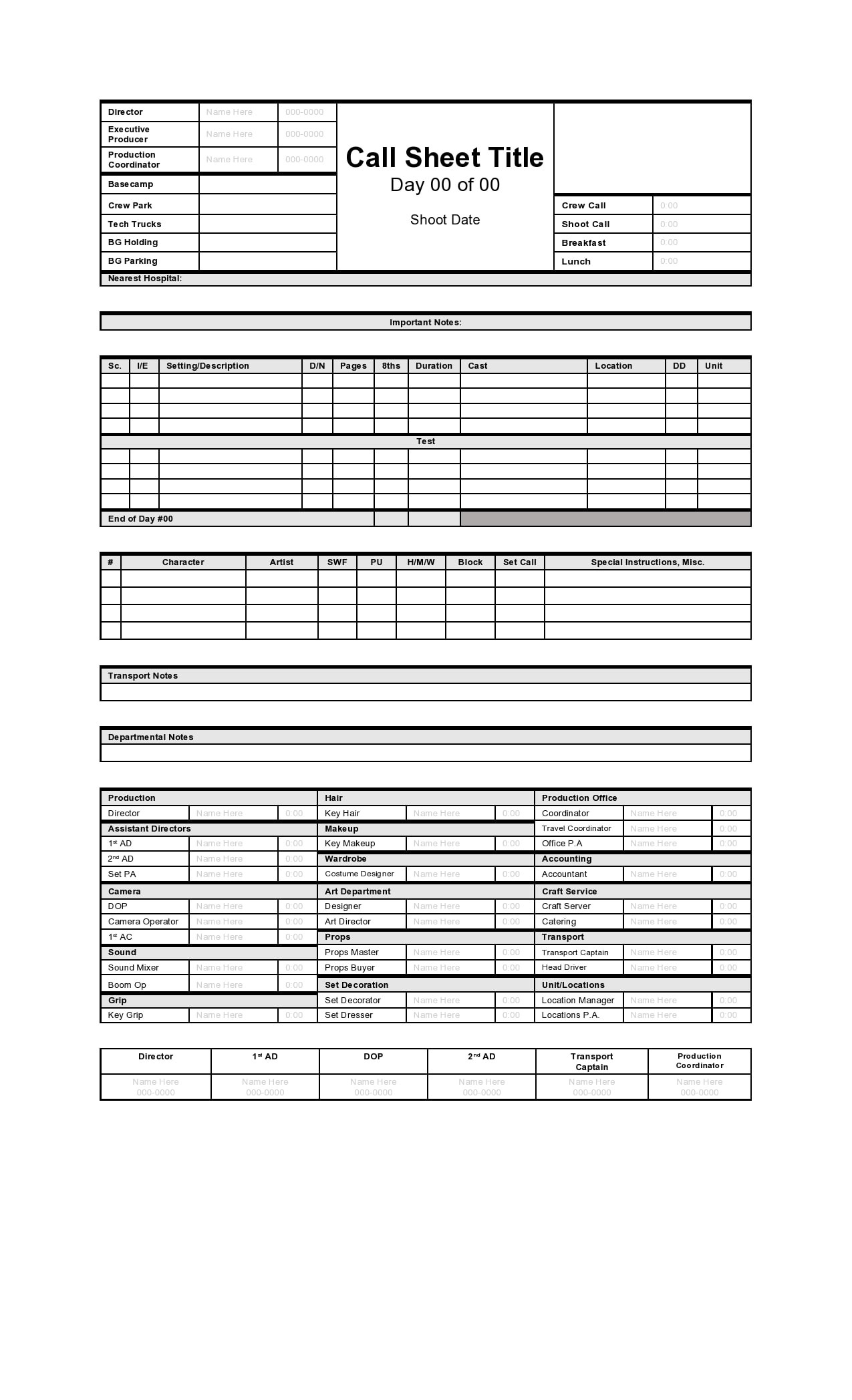 Simple Call Sheet Templates (FREE) - TemplateArchive