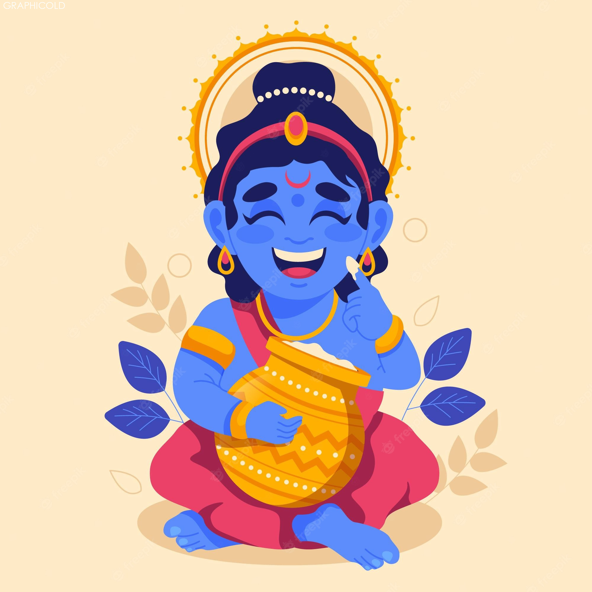 Free Vector  Baby krishna eating butter illustration