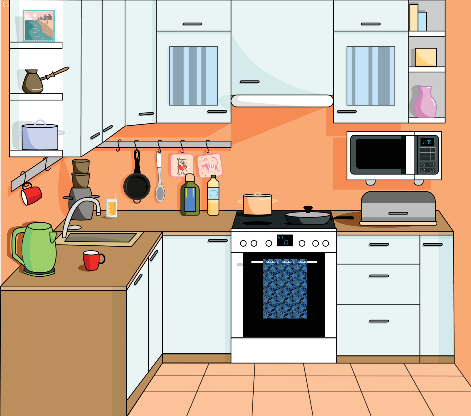 Kitchen interior with furniture